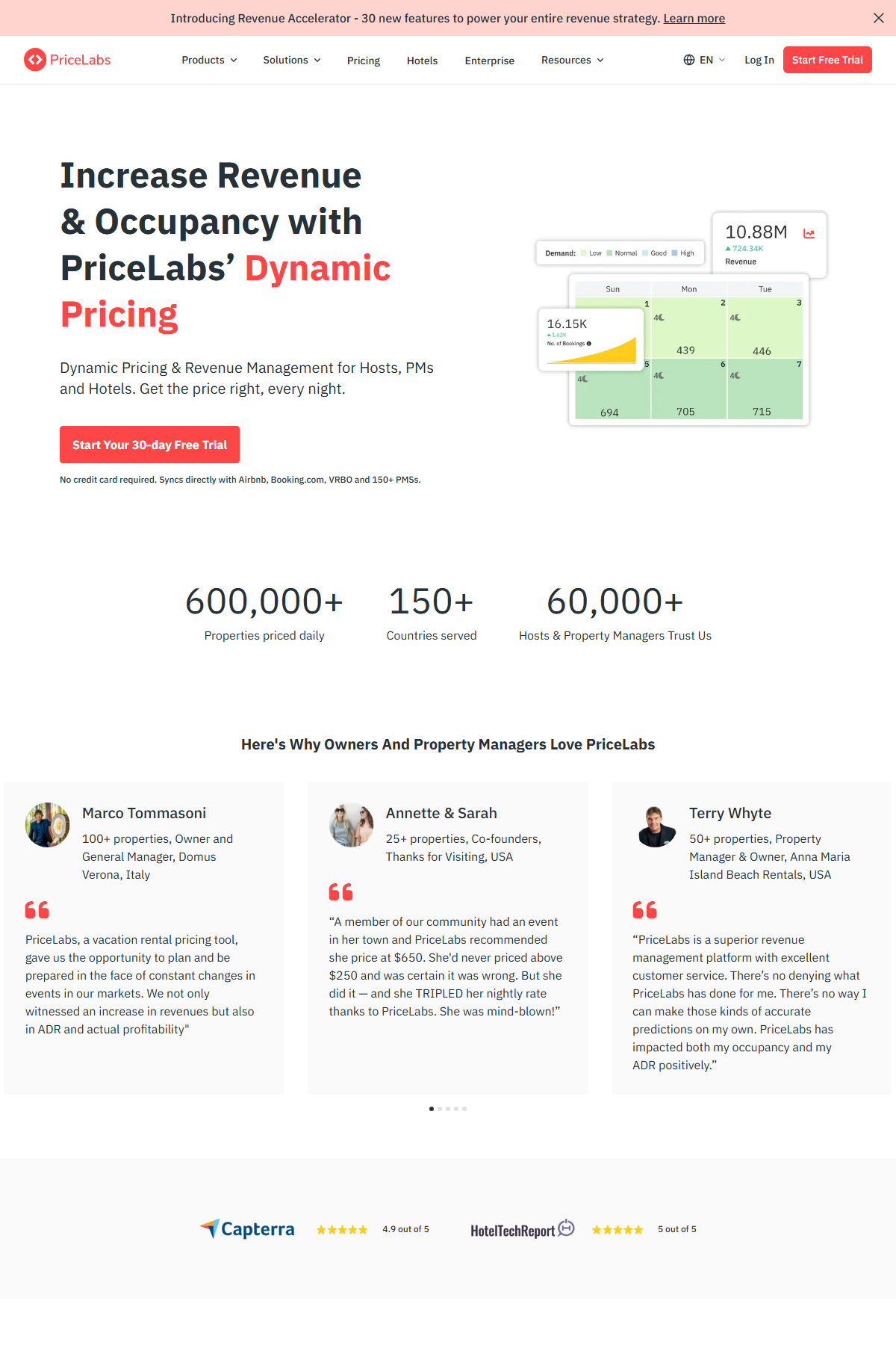 PriceLabs landing page captured May 2026: 600,000+ properties priced daily across 150+ countries